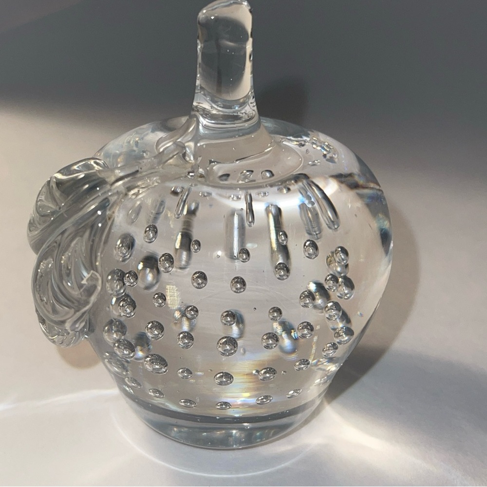 Art Glass Clear Controlled Bubbles Vintage Apple Glass Paperweight